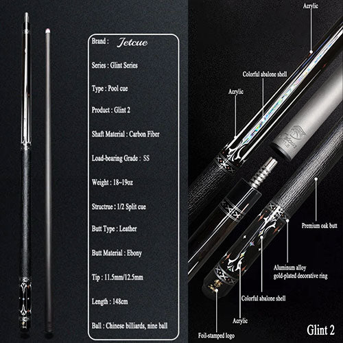 JETCUE ジェットキュー ビリヤード カーボンシャフト搭載キュー【Glint】GLI2 天然黒檀木（エボニー） アラベスクインレイモデル